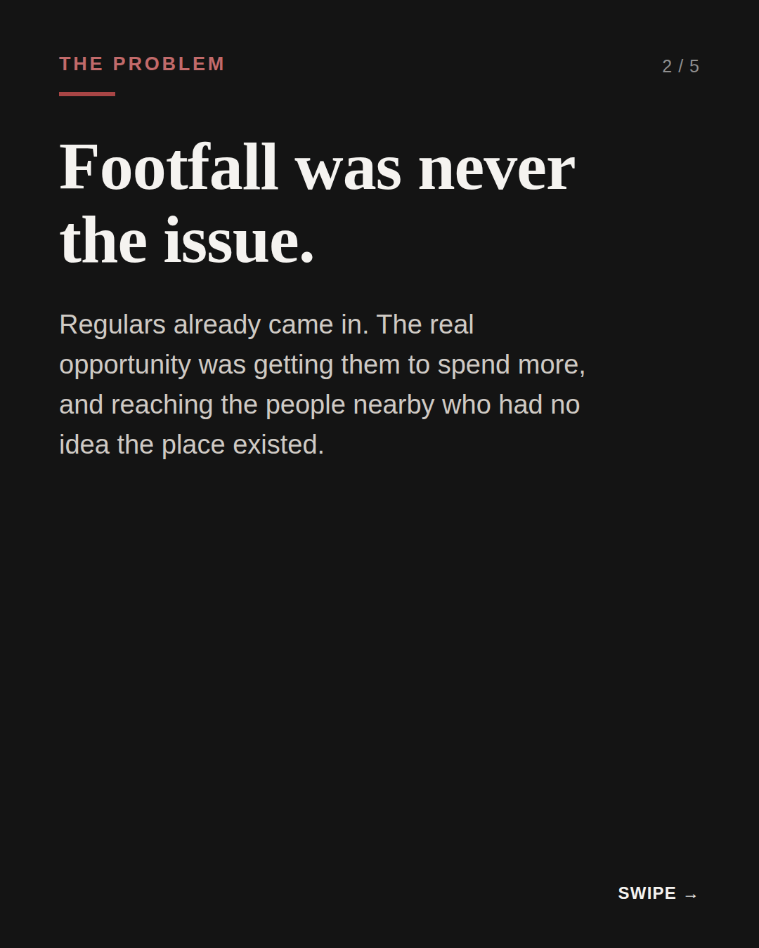 the full stop case study, slide 2 of 5: Footfall was never the issue.