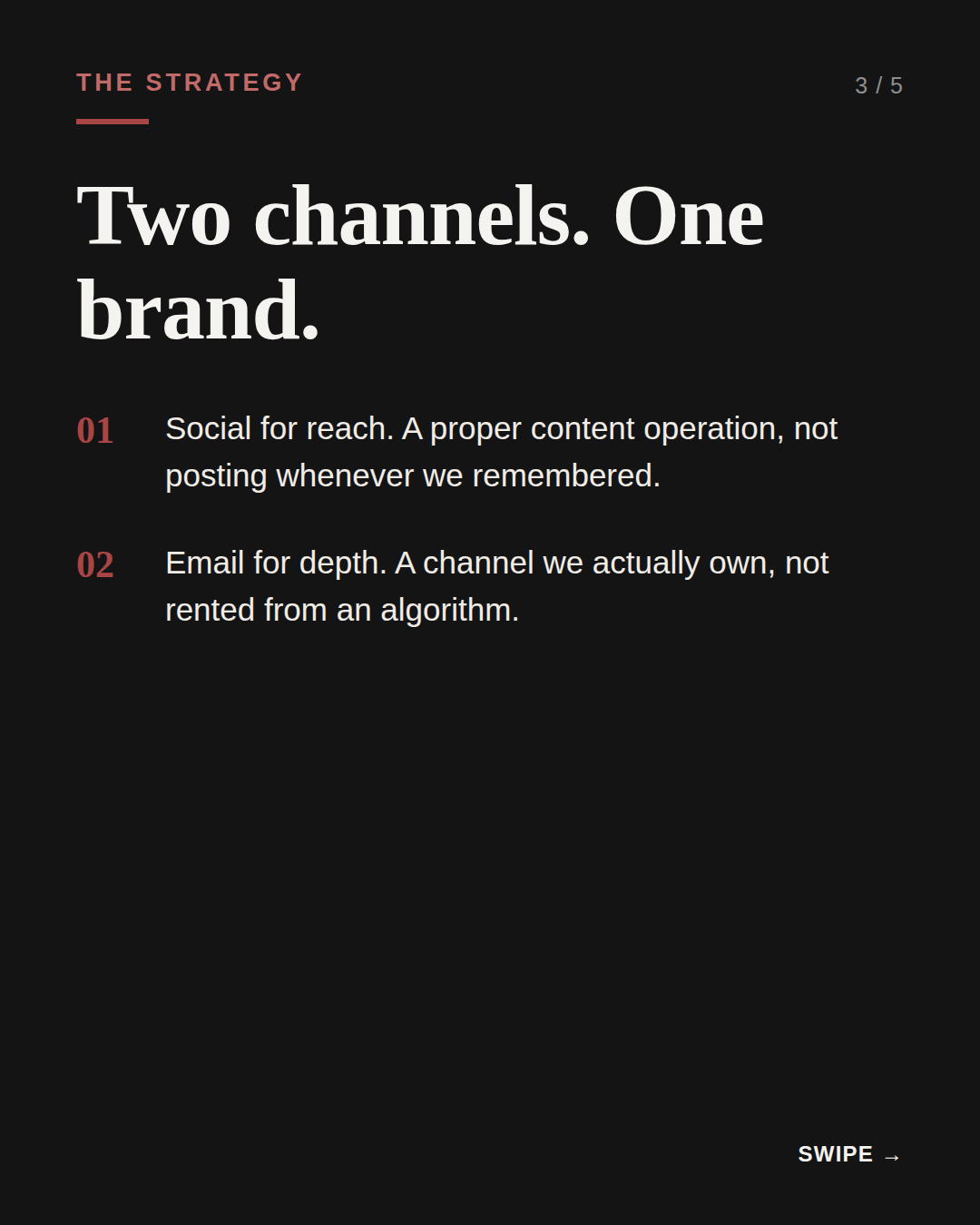 the full stop case study, slide 3 of 5: Two channels, one brand.