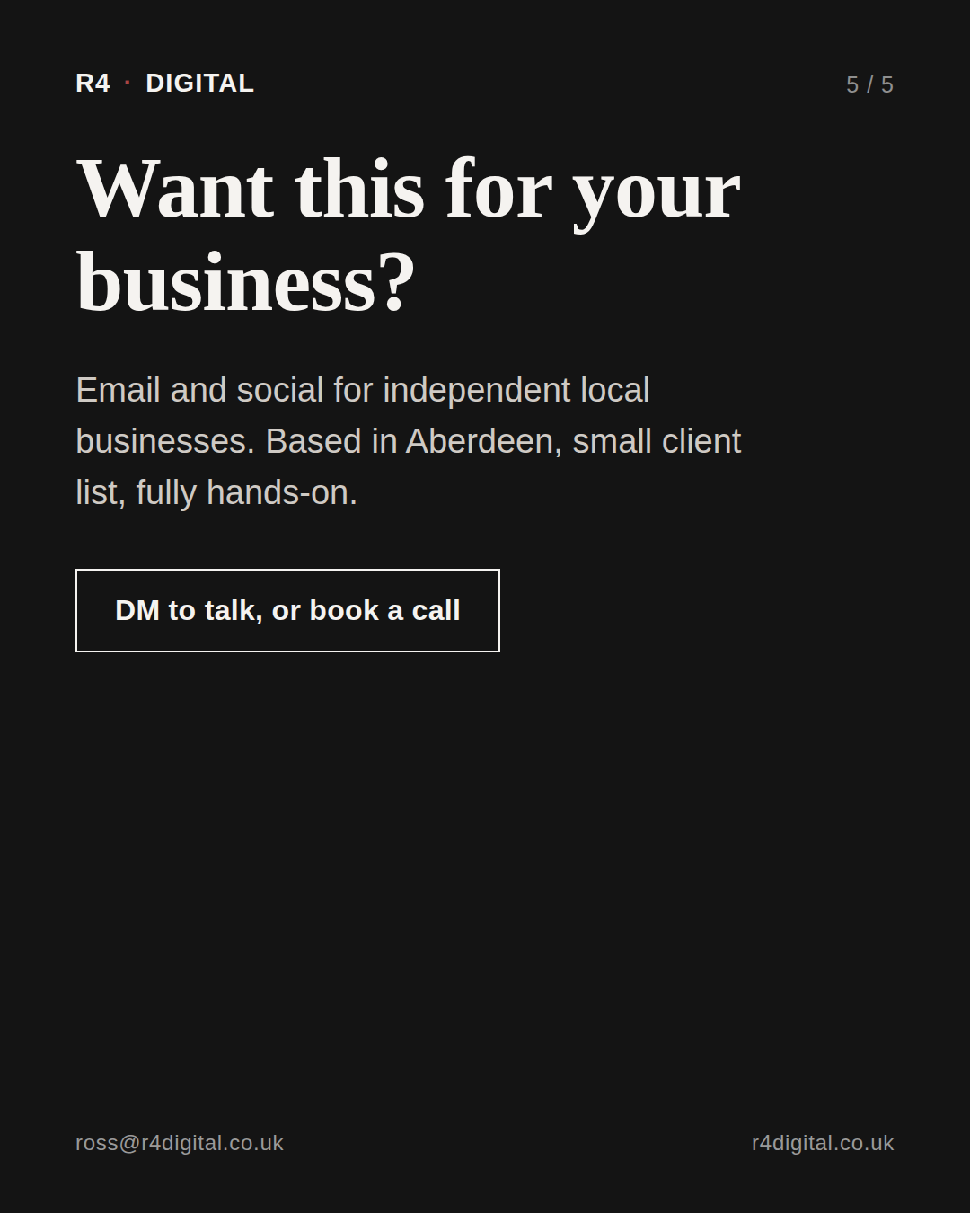 the full stop case study, slide 5 of 5: Want this for your business? Contact R4 Digital.